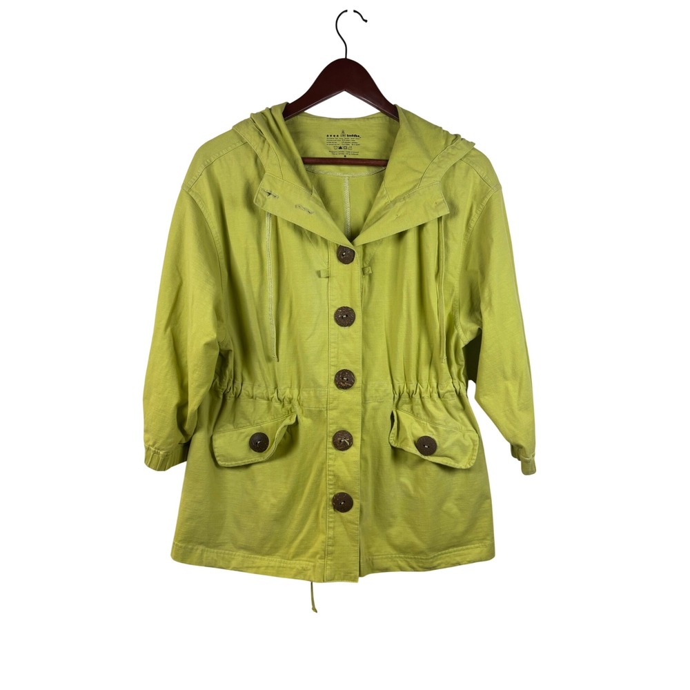 Neon Buddha Jacket M Lime Green Utility Hooded Button Front Drawstring Waist